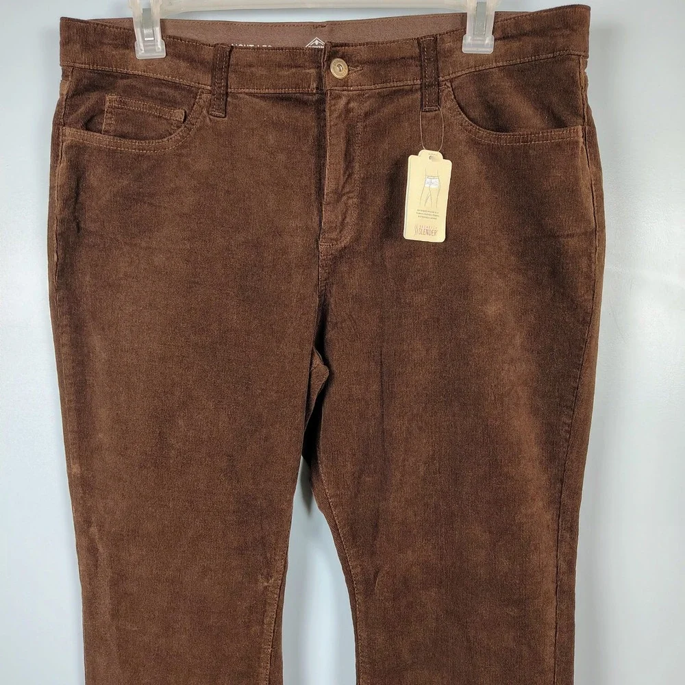 NWT St Johns Bay Womens SZ 18 Secretly Slender Straight Corduroy Brown Academia